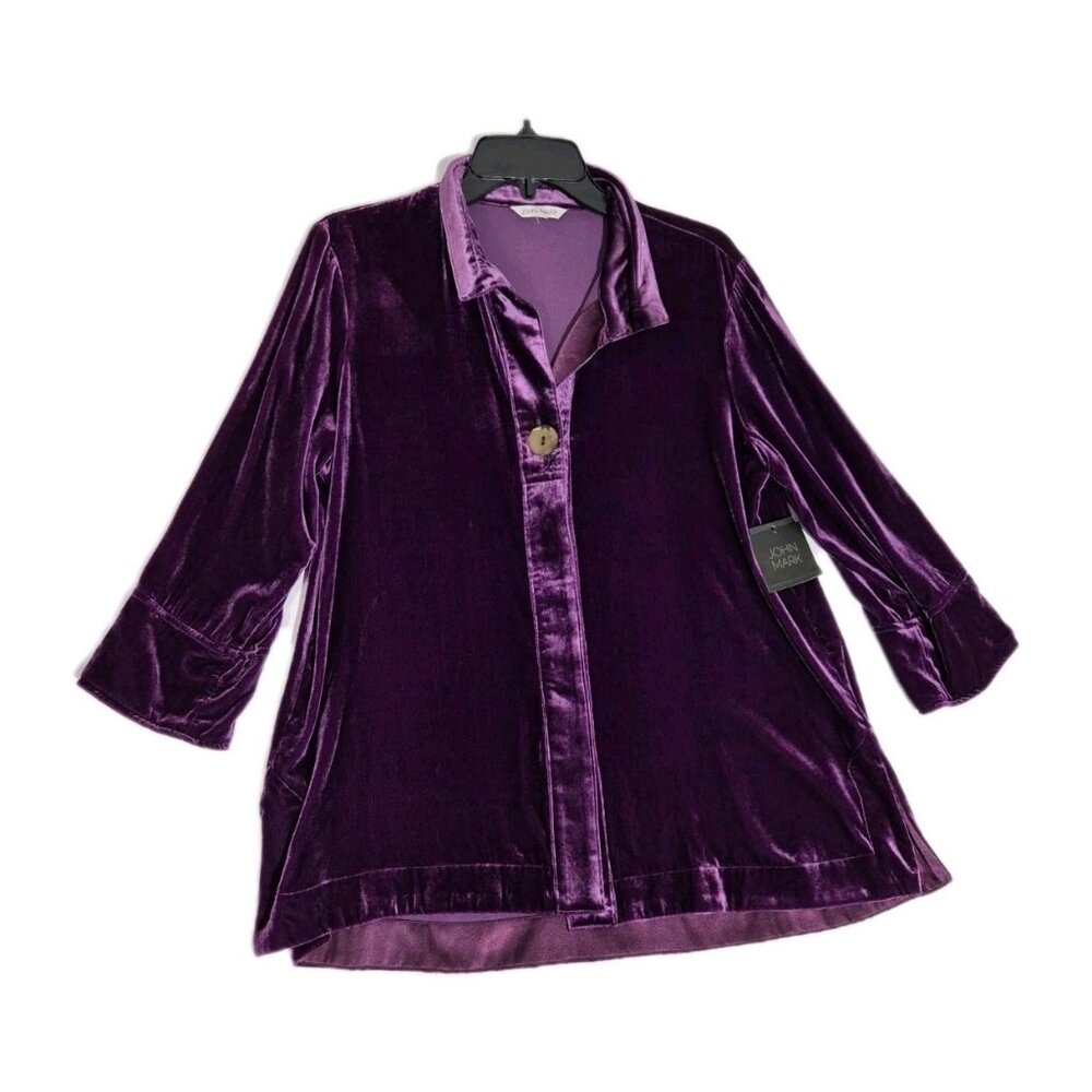 John Mark Women's Shirt Top Size M Long Sleeve Relaxed Fit Velvet Purple (16)